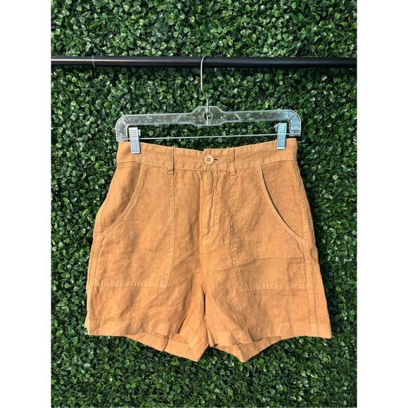 Enza Costa Tan 100% French Linen High Rise Shorts Sz Small/1 NWOT - Picture 1 of 4